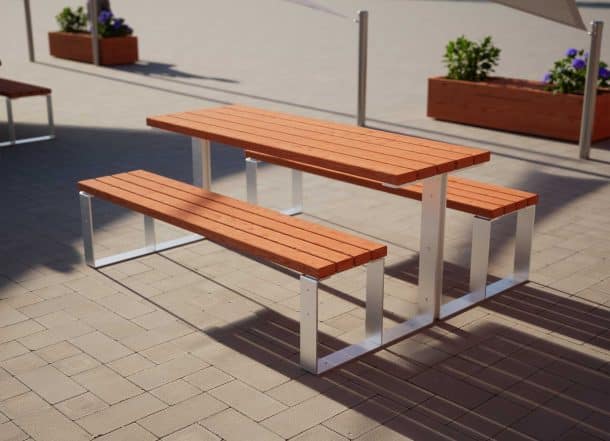 Tischbankkombination aus Holz mit Metallgestell verzinkt