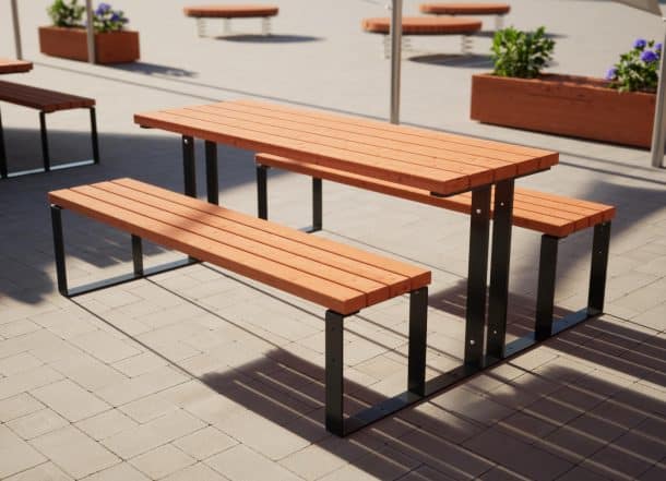 Tischbankkombination aus Holz mit Metallgestell Antrhazit